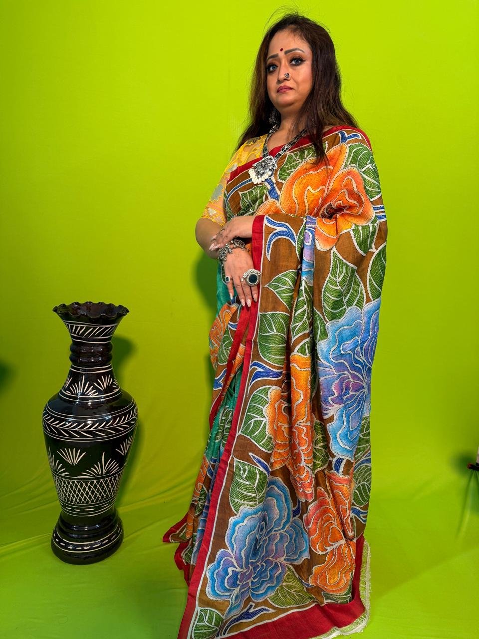 Tussar hand paint Kathastitch #TK01